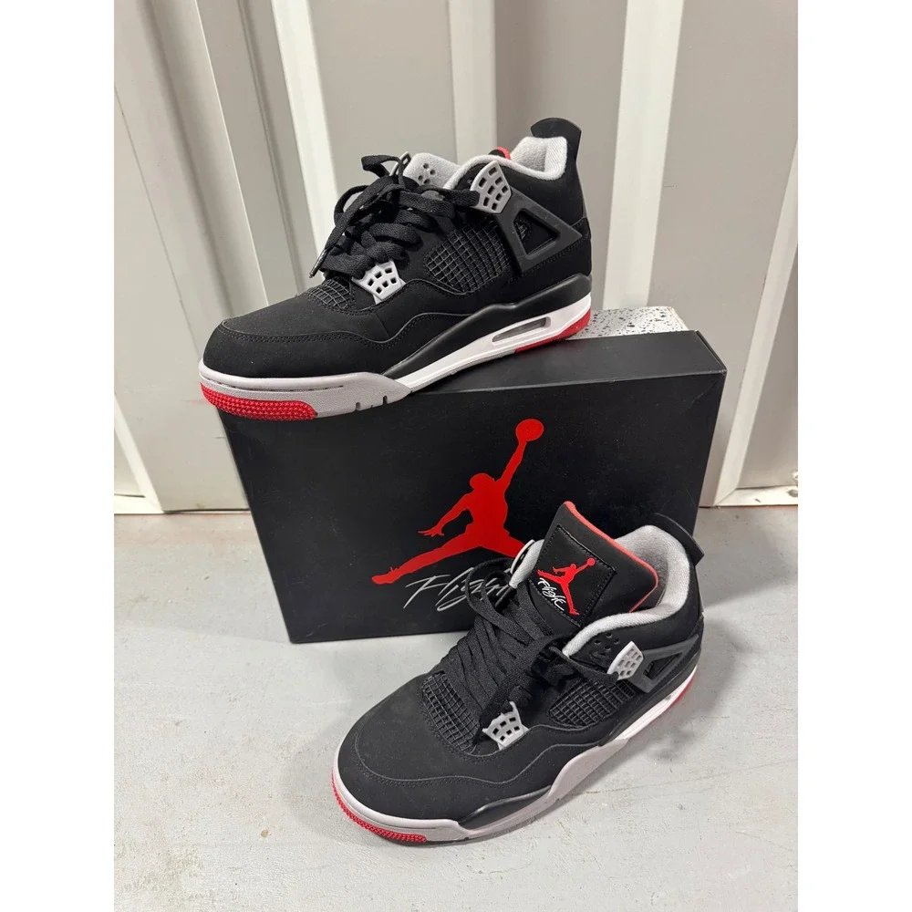Nike Air Jordan 4 Retro Bred 2019 Black Fire Red Cement Grey Mens 10.5